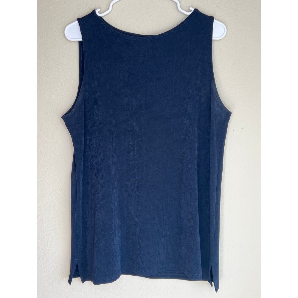 Chicos Travelers Navy Dark Blue Slinky Knit Sleeveless Tank Top Size 2 Large